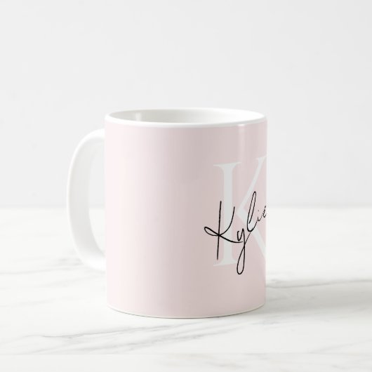 Moderne Blush-Rose Personalisiert Monogramm Name - Kaffeetasse (Vorderseite Links)