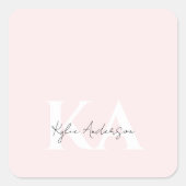 Moderne Blush-Rose Personalisiert Monogramm Name - Quadratischer Aufkleber (Vorderseite)