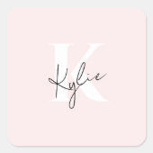 Moderne Blush-Rose Personalisiert Monogramm Name - Quadratischer Aufkleber (Vorderseite)