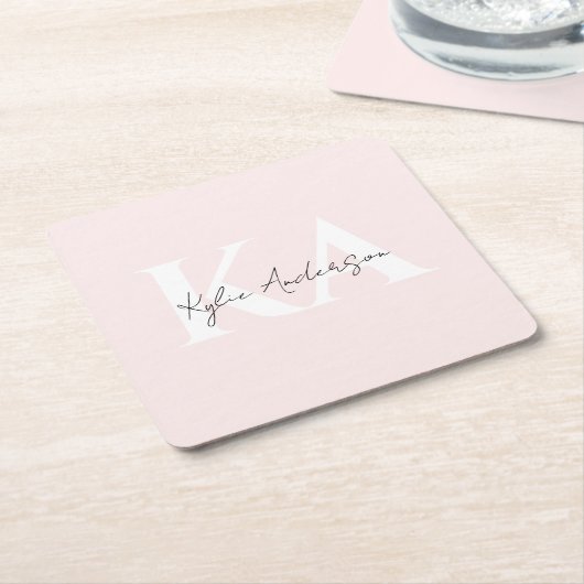Moderne Blush-Rose Personalisiert Monogramm Name - Rechteckiger Pappuntersetzer (angewinkelt)