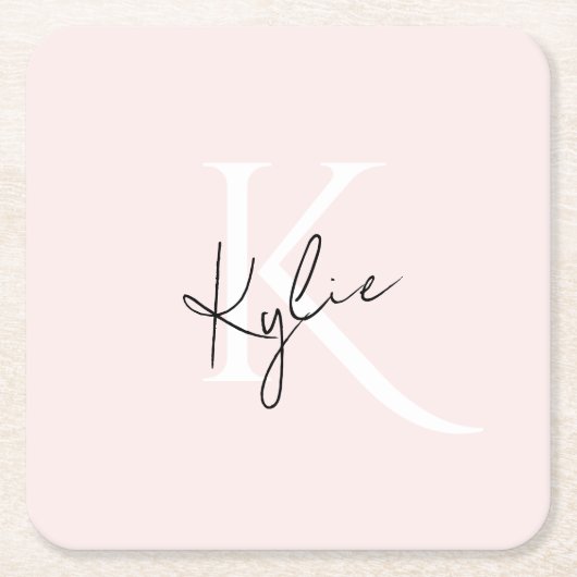 Moderne Blush-Rose Personalisiert Monogramm Name - Rechteckiger Pappuntersetzer (Vorderseite)