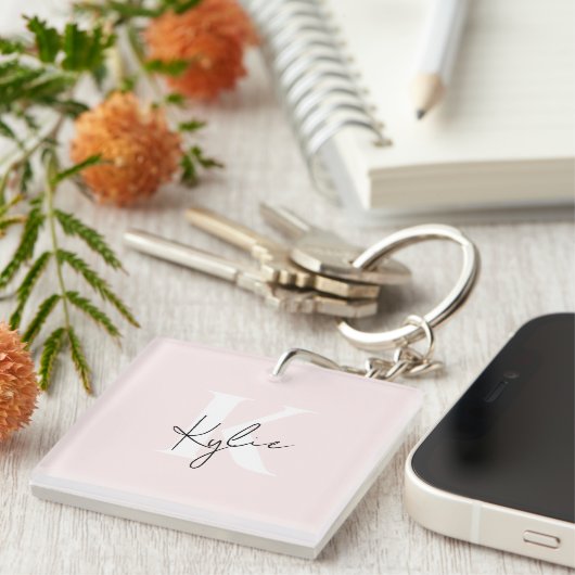 Moderne Blush-Rose Personalisiert Monogramm Name - Schlüsselanhänger (Vorderseite rechts)