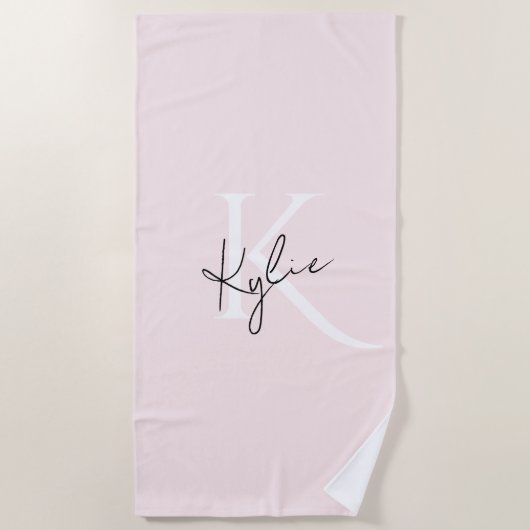 Moderne Blush-Rose Personalisiert Monogramm Name - Strandtuch (Vorderseite)