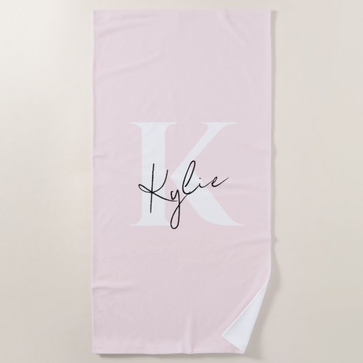 Moderne Blush-Rose Personalisiert Monogramm Name - Strandtuch (Vorderseite)