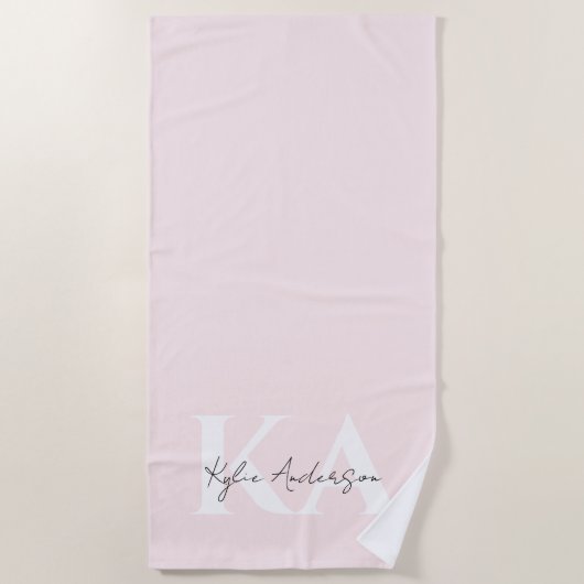 Moderne Blush-Rose Personalisiert Monogramm Name - Strandtuch (Vorderseite)