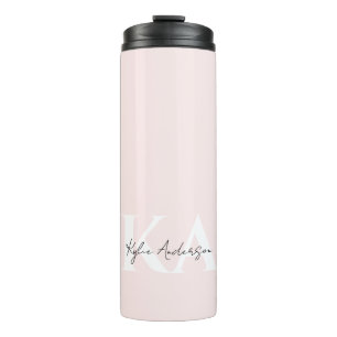 Moderne Blush-Rose Personalisiert Monogramm Name - Thermosbecher