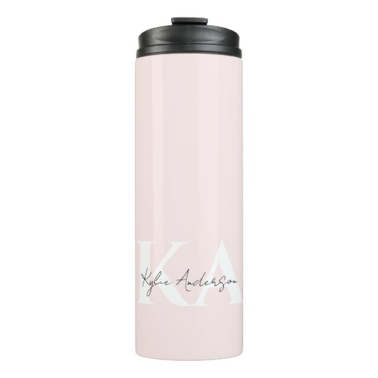 Moderne Blush-Rose Personalisiert Monogramm Name - Thermosbecher (Vorderseite)