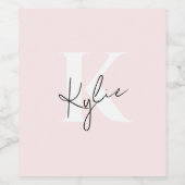 Moderne Blush-Rose Personalisiert Monogramm Name - Weinetikett (Einzelnes Label)