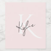 Moderne Blush-Rose Personalisiert Monogramm Name - Weinetikett (Einzelnes Label)