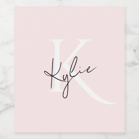 Moderne Blush-Rose Personalisiert Monogramm Name - Weinetikett (Einzelnes Label)