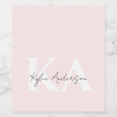 Moderne Blush-Rose Personalisiert Monogramm Name - Weinetikett (Einzelnes Label)