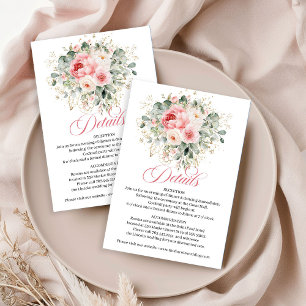 Moderne Blush-Rosen Hochzeits-Details Karte
