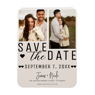 Moderne Blush-Tan Save-the-Date 2-Foto-Hochzeit Magnet