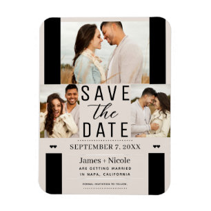 Moderne Blush-Tan Save the Date 3-Foto-Hochzeit Magnet