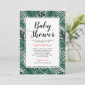 Moderne Blush Tropical Palm Blätter Baby Girl Dusc Einladung (Stehend Vorderseite)