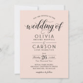 Moderne Blush- und Black Script-Hochzeit Einladung (Vorderseite)