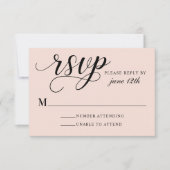Moderne Blush- und Black Script-Hochzeit RSVP Karte (Vorderseite)