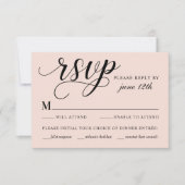 Moderne Blush- und Black Script-Hochzeit RSVP Karte (Vorderseite)