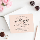 Moderne Blush- und Black Script-Hochzeit Save The Date
