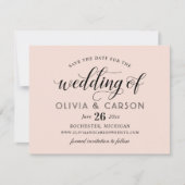 Moderne Blush- und Black Script-Hochzeit Save The Date (Vorderseite)