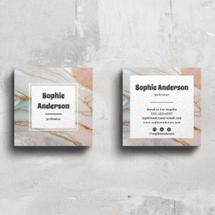 Moderne Blush- und cremefarbene Marmor-Quadrat-Ges Quadratische Visitenkarte