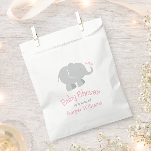 Moderne Blush und Graue Elephant Girl Baby Dusche Geschenktütchen (Ausgeschnitten)