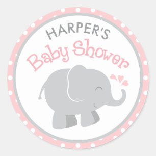 Moderne Blush und Graue Elephant Girl Baby Dusche Runder Aufkleber
