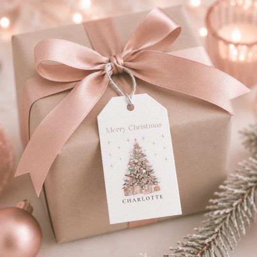 Moderne Blush-Weihnachtsbaum – Personalisierter Fe Geschenkanhänger