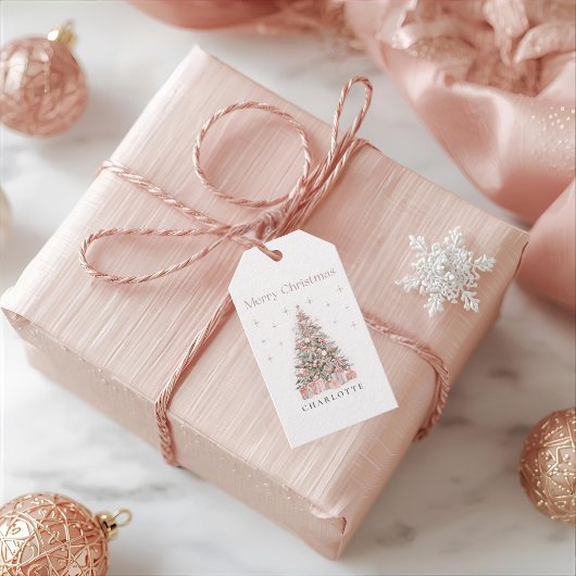Moderne Blush-Weihnachtsbaum – Personalisierter Fe Geschenkanhänger