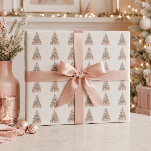 Moderne Blush-Weihnachtsbaum – Personalisierter Fe Geschenkpapier