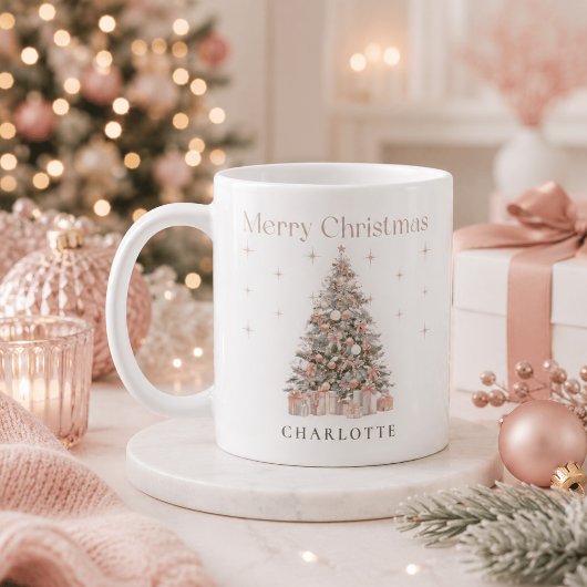 Moderne Blush-Weihnachtsbaum – Personalisierter Ur Kaffeetasse