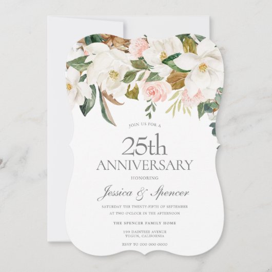 Moderne Blush Weiße Blüte 25. Hochzeitstag Einladung (Vorderseite)