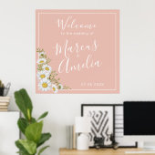 Moderne Blush & White Daisies Hochzeit Willkommen Poster (Heimbüro)