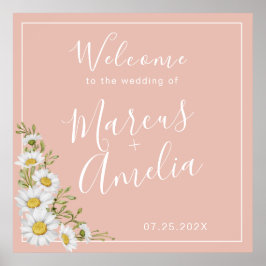 Moderne Blush & White Daisies Hochzeit Willkommen Poster