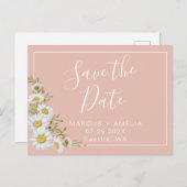 Moderne Blush & White Daisies Save the Date Ankündigungspostkarte (Vorne/Hinten)