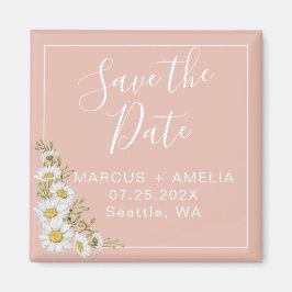 Moderne Blush & White Daisies Save the Date Square Magnet