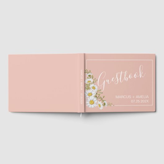 Moderne Blush & White Daisies Wedding Gästebuch (Voll)
