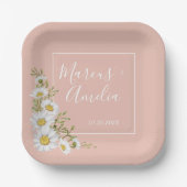 Moderne Blush & White Daisise Hochzeit Pappteller (Vorderseite)