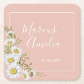 Moderne Blush & White Daisise Hochzeit Rechteckiger Pappuntersetzer (Vorderseite)