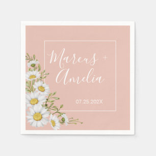 Moderne Blush & White Daisise Hochzeit Serviette