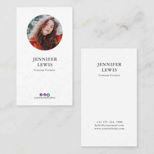 Moderne Blush & White Foto Social Media Visitenkarte (Vorne/Hinten)