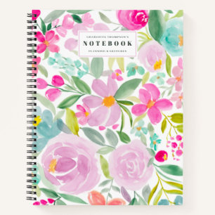 Moderne Blüte mädchenhafte florale Aquarellbezei Notizblock