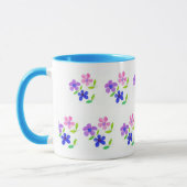Moderne Blüten, Rosa, Blau, Mauve, Grün auf Weiß Tasse (Links)