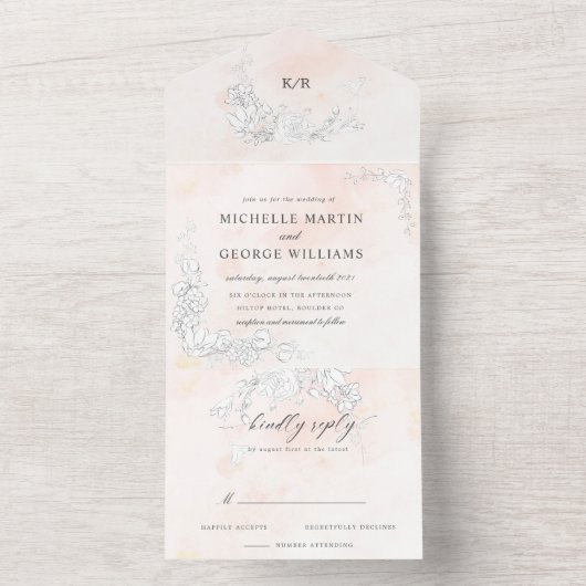 Moderne Blüten, subtile Blüten, alles in einer Ein All In One Einladung (Innen Boden)