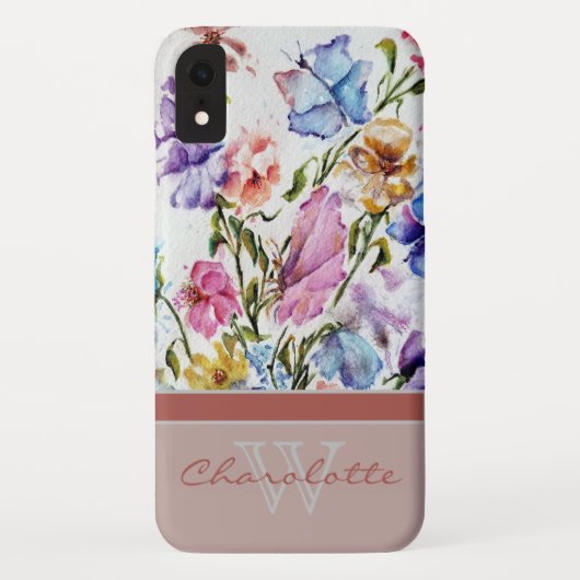 Moderne Blüten und Schmetterlinge mit Blütenmonogr Case-Mate iPhone Hülle (Rückseite)