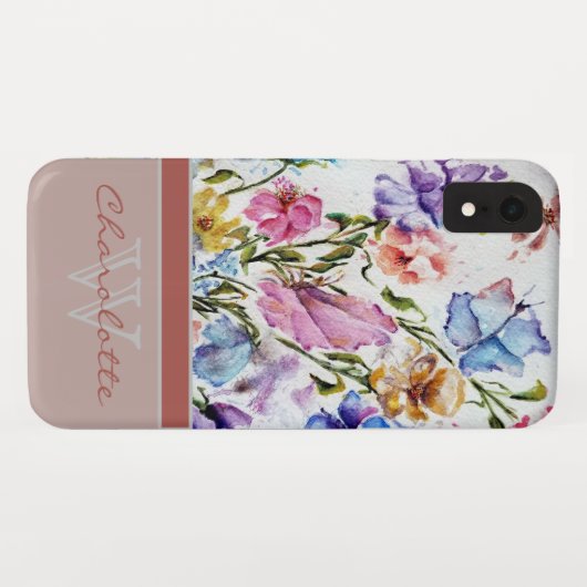 Moderne Blüten und Schmetterlinge mit Blütenmonogr Case-Mate iPhone Hülle (Rückseite (Horizontal))