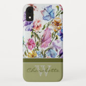 Moderne Blüten und Schmetterlinge mit grünem Monog Case-Mate iPhone Hülle (Rückseite)