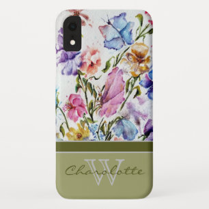 Moderne Blüten und Schmetterlinge mit grünem Monog Case-Mate iPhone Hülle