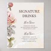 Moderne Blütenflorale Aquarellfarben Signature Dri Poster (Vorne)
