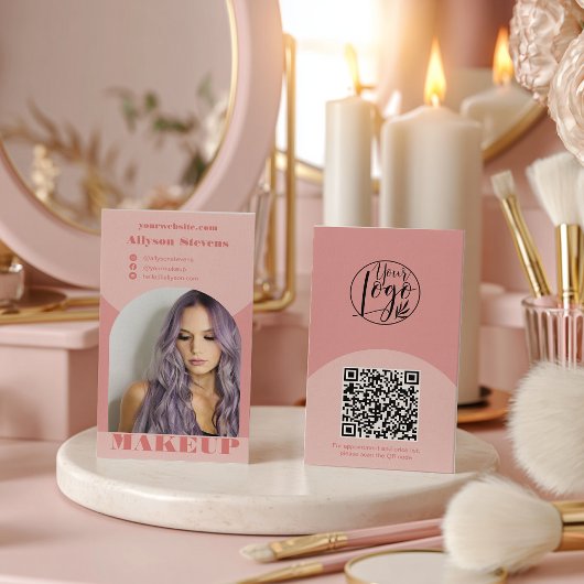 Moderne Bogen-Make-up-pinke Foto-QR-Code-Logo Visitenkarte